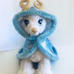 BAB White "Glistien" Reindeer  Gold  Antlers Blue Shimmering Hooded Cape L Plush
